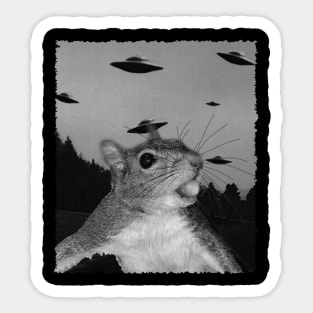 Cheeky Chatter Squirrel UFO, Trendy Tee for Woodland Enthusiasts Sticker